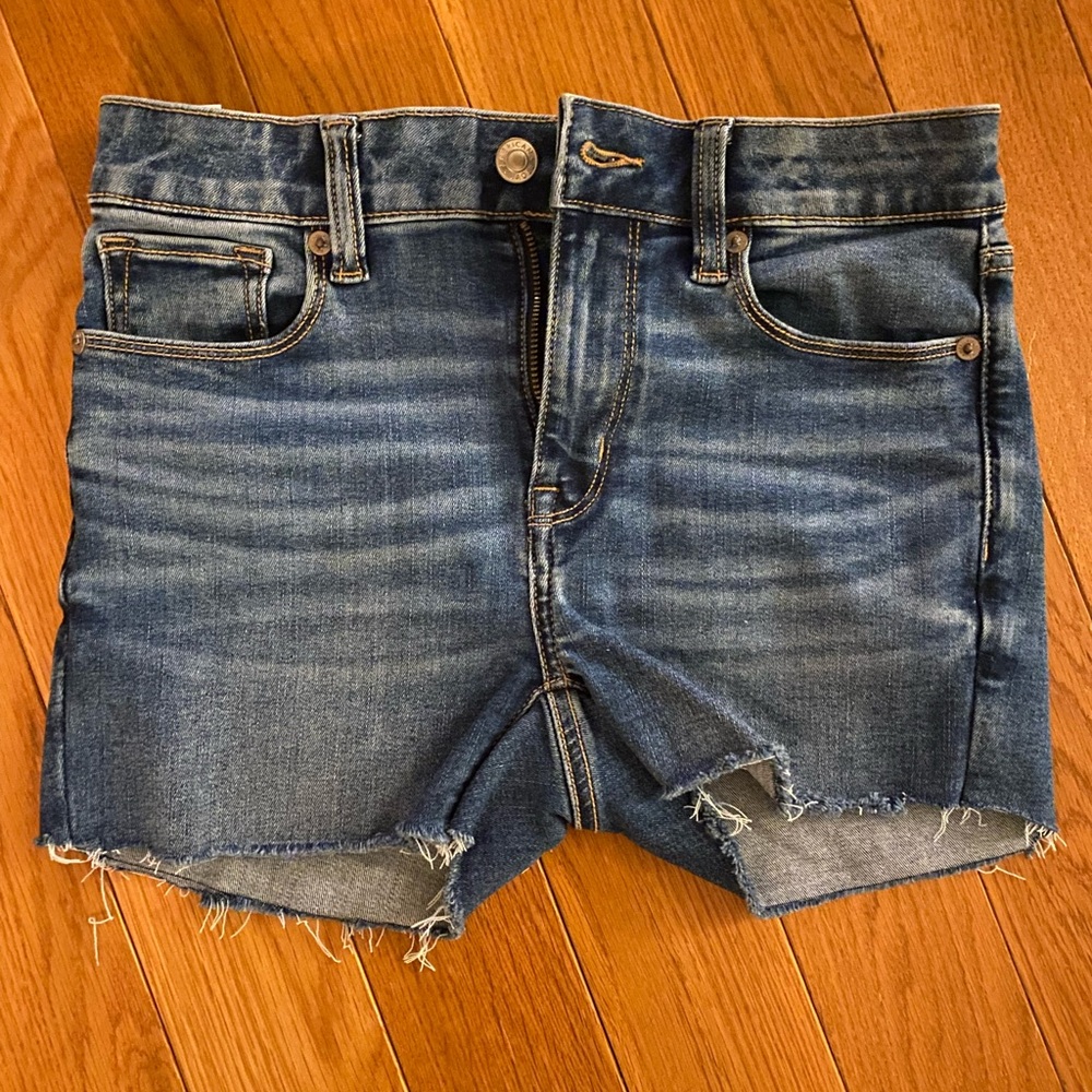 American Eagle Frayed Hem Dark Blue Denim Jean Shorts